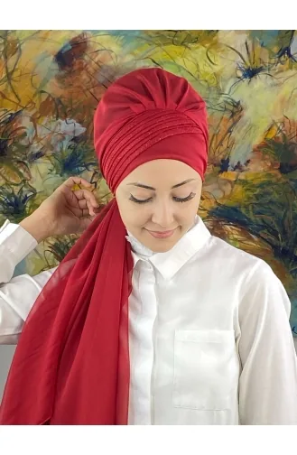 Saray Model Simli Drapeli Fransız Şifon Hazır Şal SBT4YDSAL27-13 Kırmızı