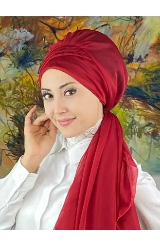 Saray Model Simli Drapeli Fransız Şifon Hazır Şal SBT4YDSAL27-13 Kırmızı