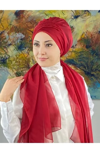 Saray Model Simli Drapeli Fransız Şifon Hazır Şal SBT4YDSAL27-13 Kırmızı