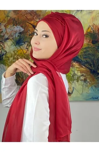 Saray Model Simli Drapeli Fransız Şifon Hazır Şal SBT4YDSAL27-13 Kırmızı
