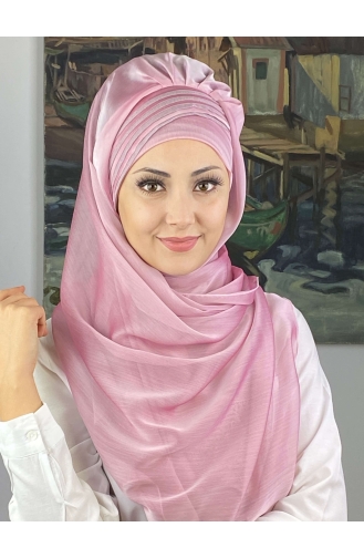 Saray Model Simli Drapeli Fransız Şifon Hazır Şal SBT4YDSAL27-01 Toz Pembe