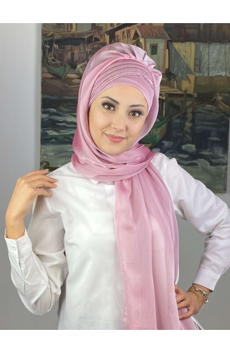 Saray Model Simli Drapeli Fransız Şifon Hazır Şal SBT4YDSAL27-01 Toz Pembe