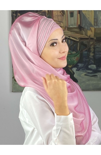 Saray Model Simli Drapeli Fransız Şifon Hazır Şal SBT4YDSAL27-01 Toz Pembe