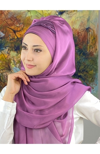 Saray Model Simli Drapeli Fransız Şifon Hazır Şal SBT4YDSAL27-02 Leylak Rengi