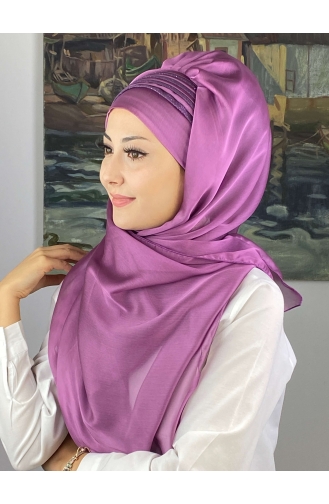 Saray Model Simli Drapeli Fransız Şifon Hazır Şal SBT4YDSAL27-02 Leylak Rengi