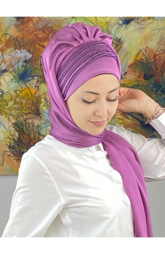 Saray Model Simli Drapeli Fransız Şifon Hazır Şal SBT4YDSAL27-02 Leylak Rengi