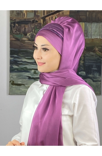 Saray Model Simli Drapeli Fransız Şifon Hazır Şal SBT4YDSAL27-02 Leylak Rengi