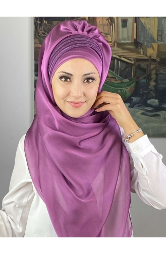 Saray Model Simli Drapeli Fransız Şifon Hazır Şal SBT4YDSAL27-02 Leylak Rengi