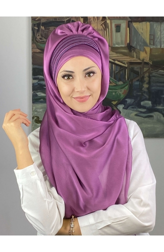 Saray Model Simli Drapeli Fransız Şifon Hazır Şal SBT4YDSAL27-02 Leylak Rengi