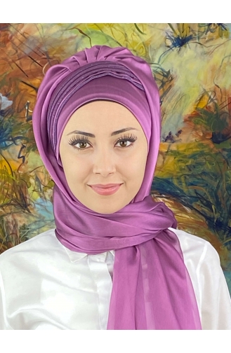 Saray Model Simli Drapeli Fransız Şifon Hazır Şal SBT4YDSAL27-02 Leylak Rengi