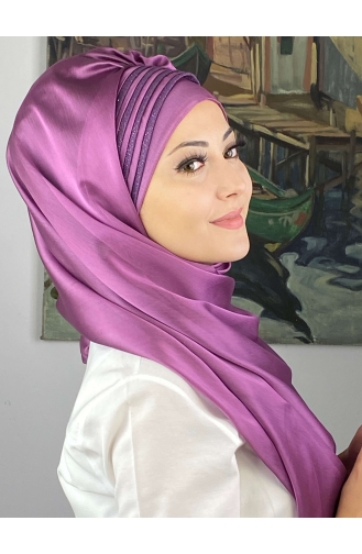Saray Model Simli Drapeli Fransız Şifon Hazır Şal SBT4YDSAL27-02 Leylak Rengi