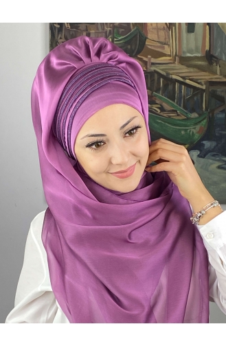 Saray Model Simli Drapeli Fransız Şifon Hazır Şal SBT4YDSAL27-02 Leylak Rengi