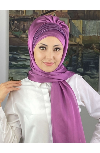 Saray Model Simli Drapeli Fransız Şifon Hazır Şal SBT4YDSAL27-02 Leylak Rengi