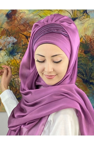 Saray Model Simli Drapeli Fransız Şifon Hazır Şal SBT4YDSAL27-02 Leylak Rengi
