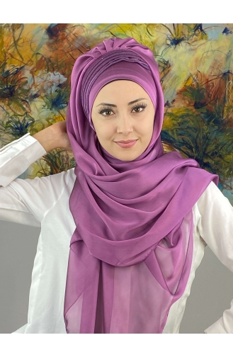 Saray Model Simli Drapeli Fransız Şifon Hazır Şal SBT4YDSAL27-02 Leylak Rengi