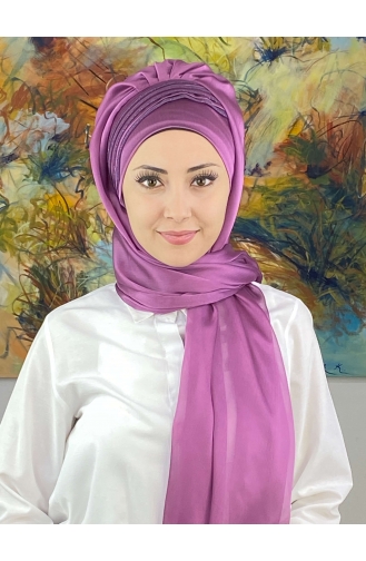 Saray Model Simli Drapeli Fransız Şifon Hazır Şal SBT4YDSAL27-02 Leylak Rengi