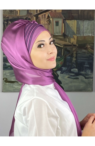 Saray Model Simli Drapeli Fransız Şifon Hazır Şal SBT4YDSAL27-02 Leylak Rengi