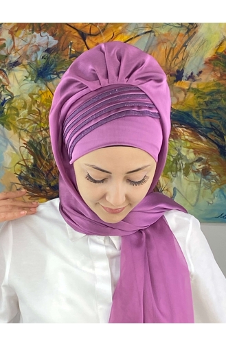 Saray Model Simli Drapeli Fransız Şifon Hazır Şal SBT4YDSAL27-02 Leylak Rengi