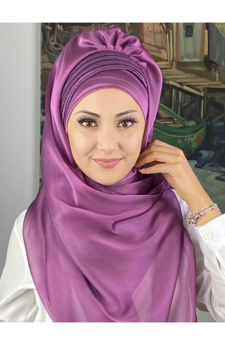 Saray Model Simli Drapeli Fransız Şifon Hazır Şal SBT4YDSAL27-02 Leylak Rengi