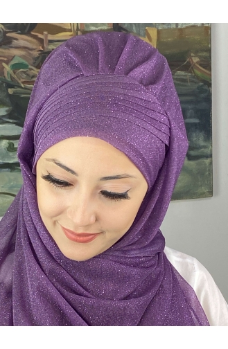 Saray Model Simli Drapeli Simli Şifon Hazır Şal SBT4YDSAL42-01 Leylak Rengi