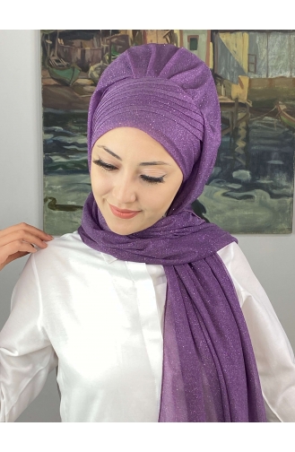 Saray Model Simli Drapeli Simli Şifon Hazır Şal SBT4YDSAL42-01 Leylak Rengi
