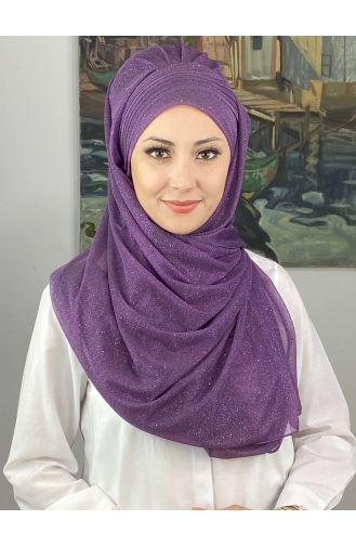 Saray Model Simli Drapeli Simli Şifon Hazır Şal SBT4YDSAL42-01 Leylak Rengi