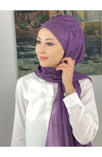 Saray Model Simli Drapeli Simli Şifon Hazır Şal SBT4YDSAL42-01 Leylak Rengi