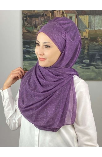 Saray Model Simli Drapeli Simli Şifon Hazır Şal SBT4YDSAL42-01 Leylak Rengi