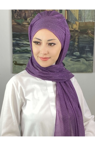 Saray Model Simli Drapeli Simli Şifon Hazır Şal SBT4YDSAL42-01 Leylak Rengi