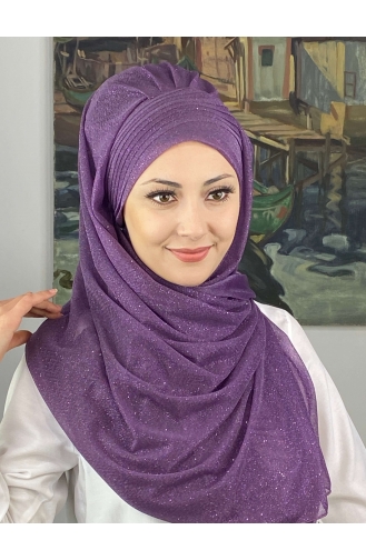 Saray Model Simli Drapeli Simli Şifon Hazır Şal SBT4YDSAL42-01 Leylak Rengi