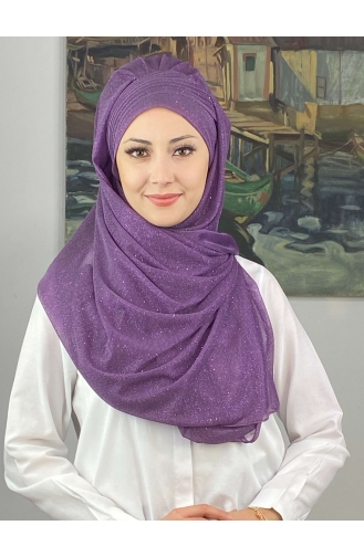 Saray Model Simli Drapeli Simli Şifon Hazır Şal SBT4YDSAL42-01 Leylak Rengi