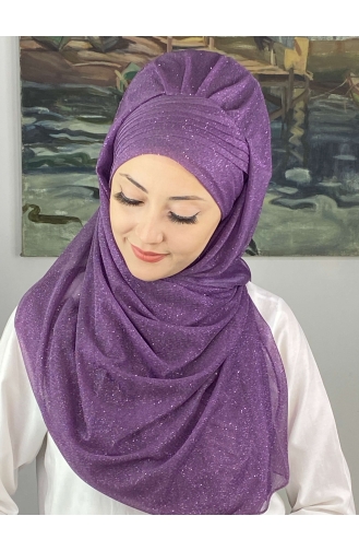 Saray Model Simli Drapeli Simli Şifon Hazır Şal SBT4YDSAL42-01 Leylak Rengi