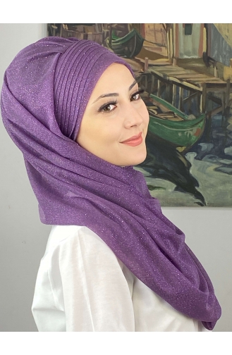 Saray Model Simli Drapeli Simli Şifon Hazır Şal SBT4YDSAL42-01 Leylak Rengi