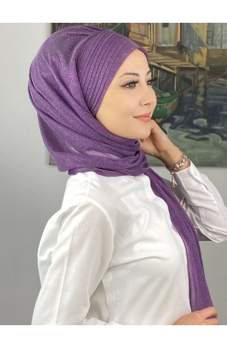 Saray Model Simli Drapeli Simli Şifon Hazır Şal SBT4YDSAL42-01 Leylak Rengi