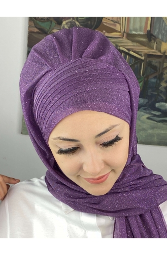 Saray Model Simli Drapeli Simli Şifon Hazır Şal SBT4YDSAL42-01 Leylak Rengi