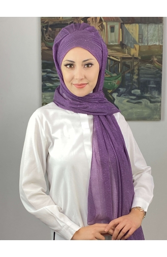 Saray Model Simli Drapeli Simli Şifon Hazır Şal SBT4YDSAL42-01 Leylak Rengi