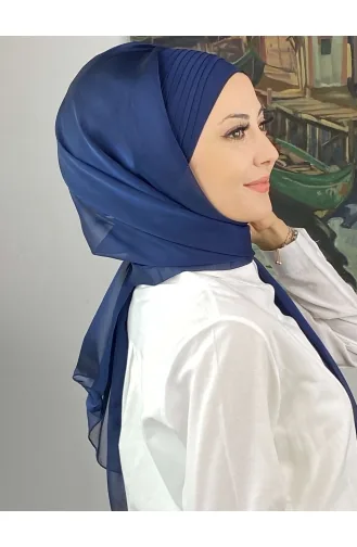 Saray Model Yan Drapeli Fransız Şifon Hazır Şal SBT4YDSAL15-02 Açık Lacivert