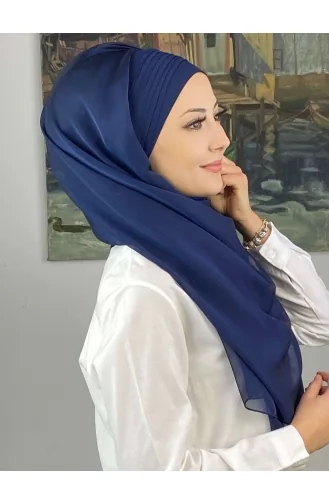 Saray Model Yan Drapeli Fransız Şifon Hazır Şal SBT4YDSAL15-02 Açık Lacivert