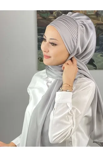 Saray Model Yan Drapeli Fransız Şifon Hazır Şal SBT4YDSAL15-03 Açık Gri