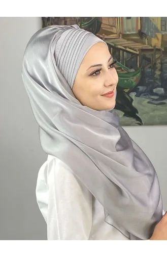 Saray Model Yan Drapeli Fransız Şifon Hazır Şal SBT4YDSAL15-03 Açık Gri