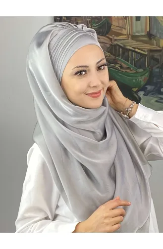 Saray Model Yan Drapeli Fransız Şifon Hazır Şal SBT4YDSAL15-03 Açık Gri