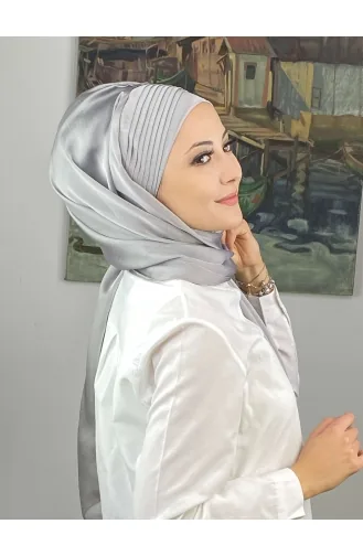 Saray Model Yan Drapeli Fransız Şifon Hazır Şal SBT4YDSAL15-03 Açık Gri