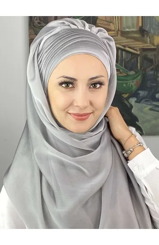Saray Model Yan Drapeli Fransız Şifon Hazır Şal SBT4YDSAL15-03 Açık Gri