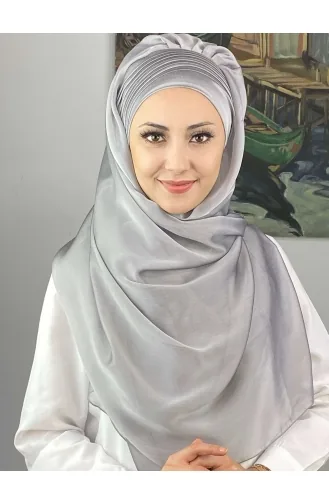 Saray Model Yan Drapeli Fransız Şifon Hazır Şal SBT4YDSAL15-03 Açık Gri