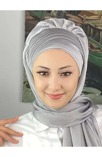 Saray Model Yan Drapeli Fransız Şifon Hazır Şal SBT4YDSAL15-03 Açık Gri