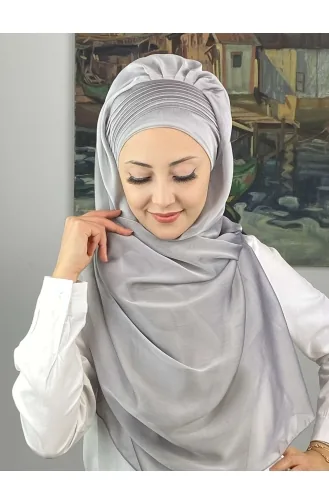 Saray Model Yan Drapeli Fransız Şifon Hazır Şal SBT4YDSAL15-03 Açık Gri