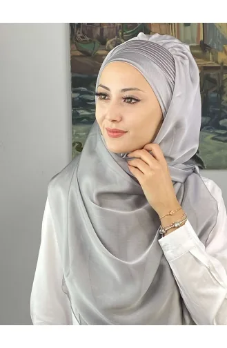 Saray Model Yan Drapeli Fransız Şifon Hazır Şal SBT4YDSAL15-03 Açık Gri