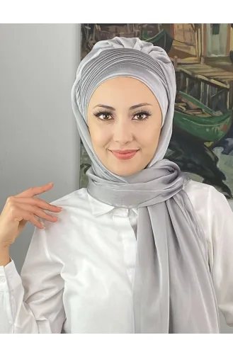 Saray Model Yan Drapeli Fransız Şifon Hazır Şal SBT4YDSAL15-03 Açık Gri