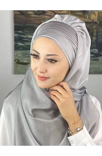 Saray Model Yan Drapeli Fransız Şifon Hazır Şal SBT4YDSAL15-03 Açık Gri