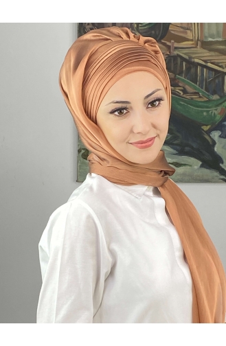 Saray Model Yan Drapeli Fransız Şifon Hazır Şal SBT4YDSAL15-06 Bakır Rengi